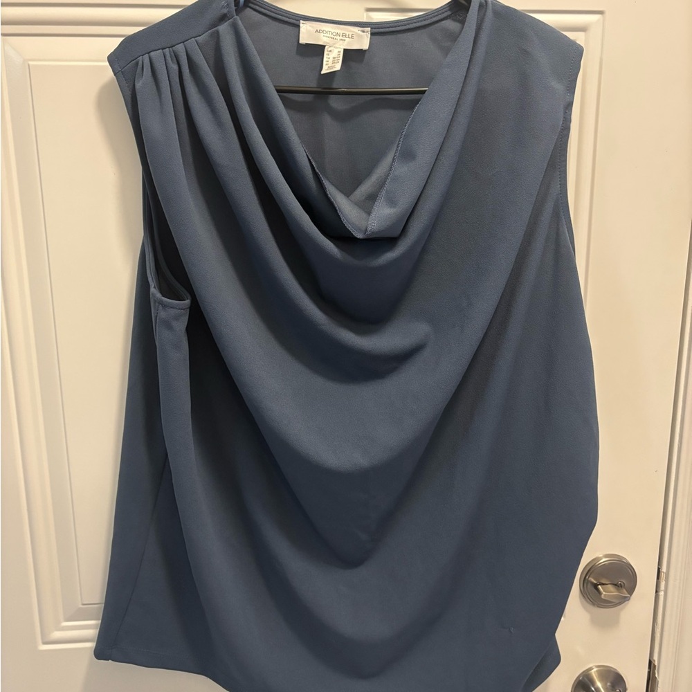 Addition Elle Blue Draped Sleeveless Blouse